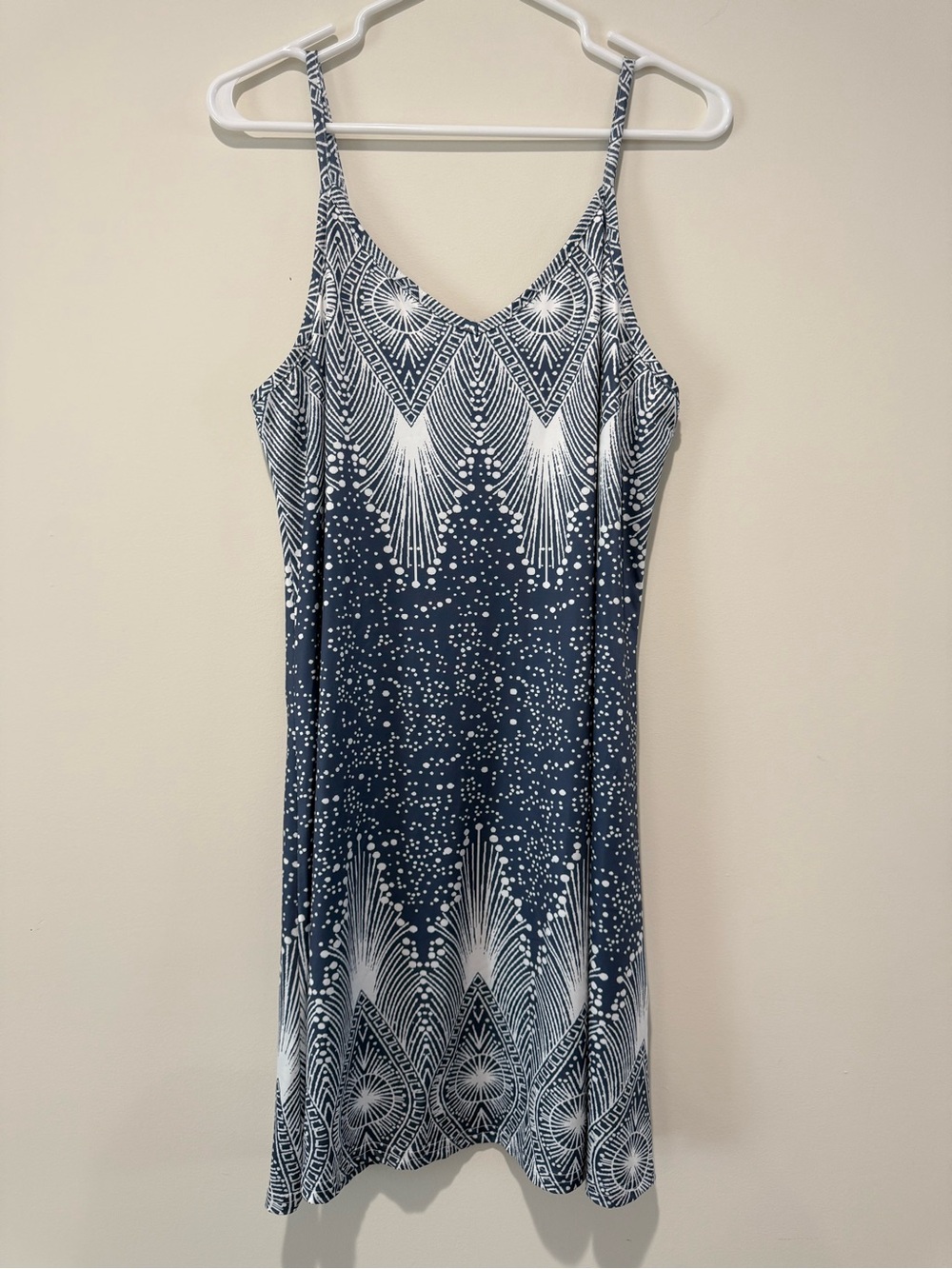 Navy & White Printed Midi Slip Dress